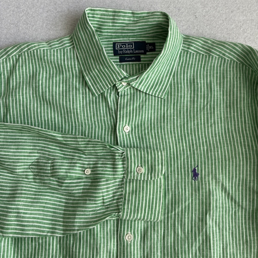 Polo Ralph Lauren Mens 100% Linen Custom Fit Long Sleeve Button Down Preppy XL